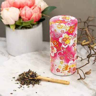 Japanese Tea Canister - Pink Flowers
