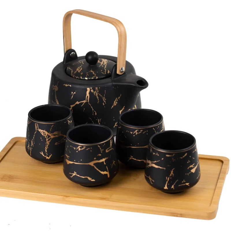Ceramic Gold Marbled Tea Set