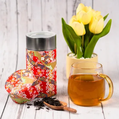 Japanese Tea Canister - Red and Gold
