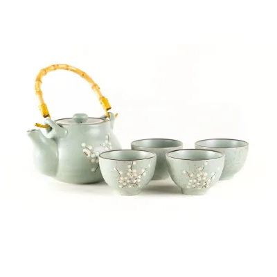 Jade Blossom Ceramic Tea Set