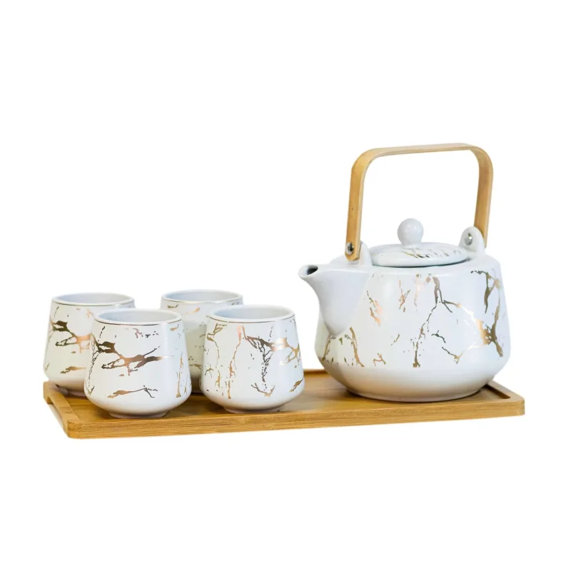 Ceramic Gold Marbled Tea Set