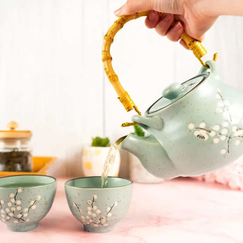 Jade Blossom Ceramic Tea Set